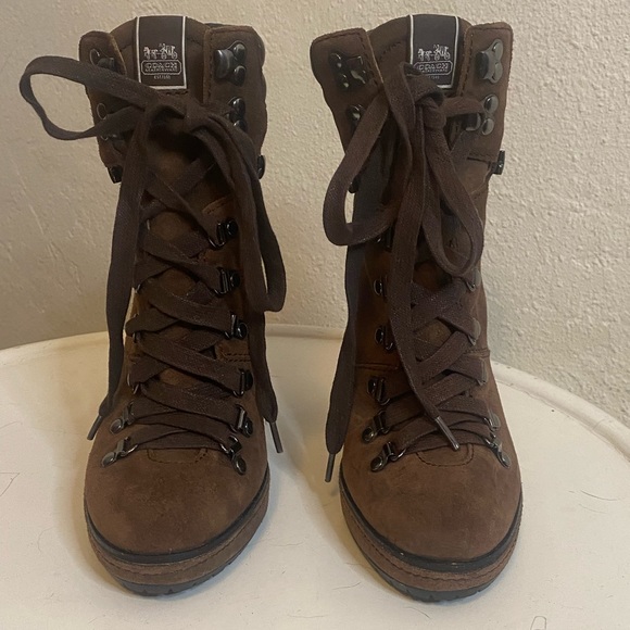 Women’s Coach Carol Brown Suede High Heel Boots Size 6 - Picture 1 of 12